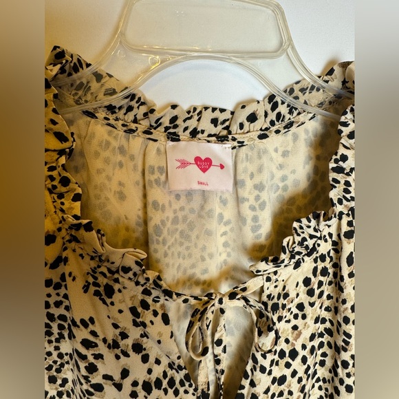 Buddy Love Leah Button Up Short Mini Dress Size Small Tan Leopard Long Sleeve - Picture 3 of 9